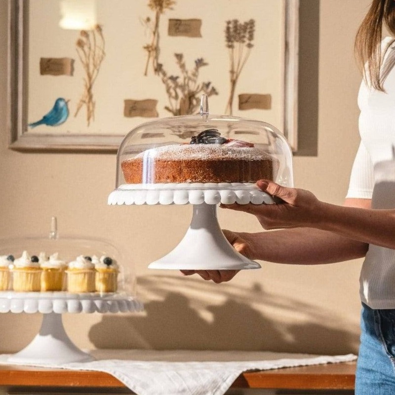 Tiffany Cake Stand With Dome - Milk White