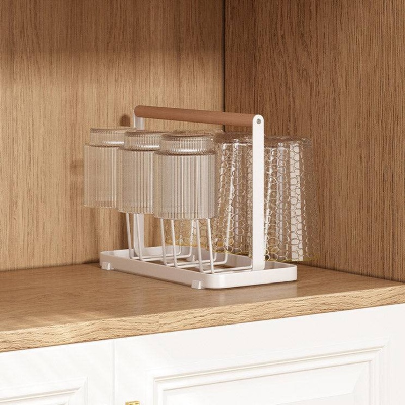 Glass Rack with Wooden Handle - White