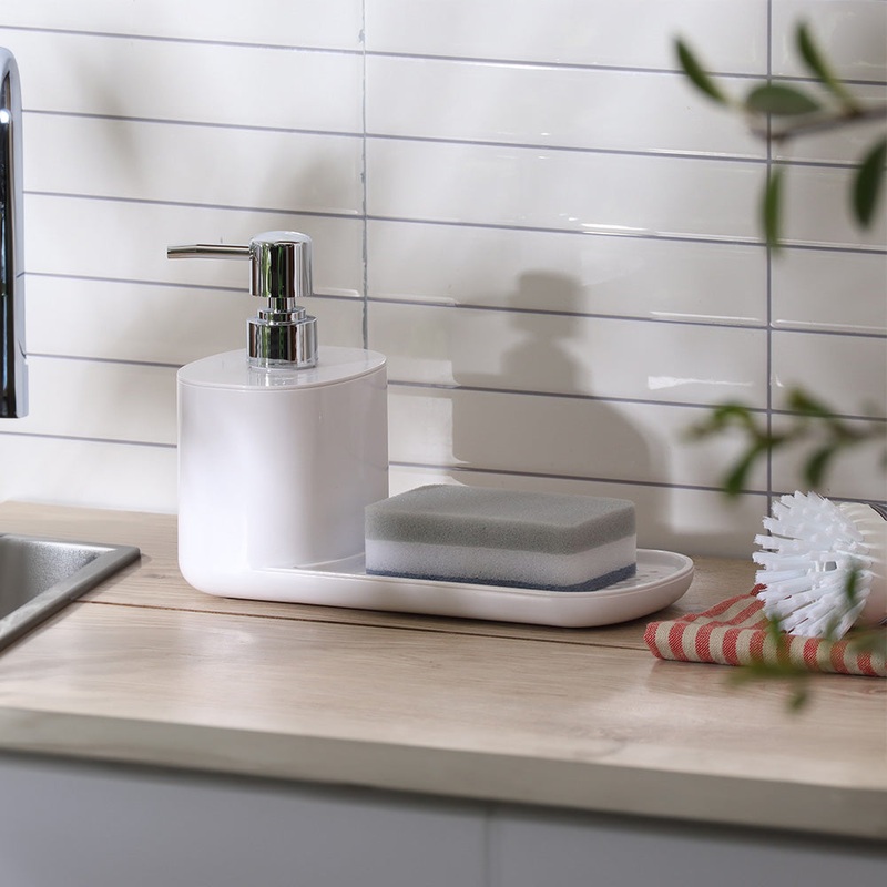 Neat Dish Soap Dispenser with Sponge Rest - White