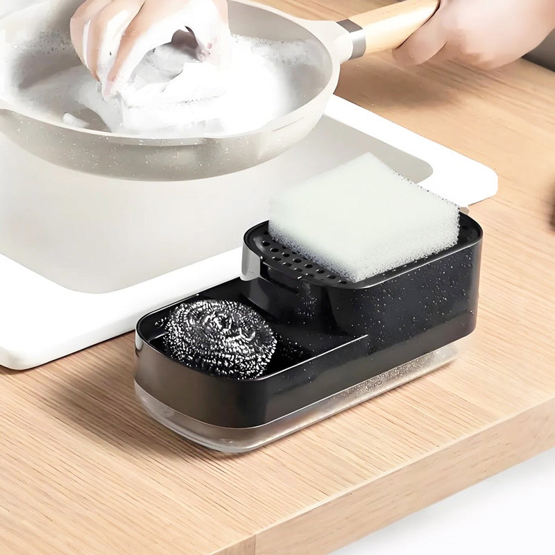 Neat Soap Dispensing Sponge Holder With Scrubber Rest - Black