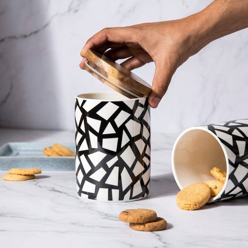 Patterned Storage Jar with Lid - Abstract