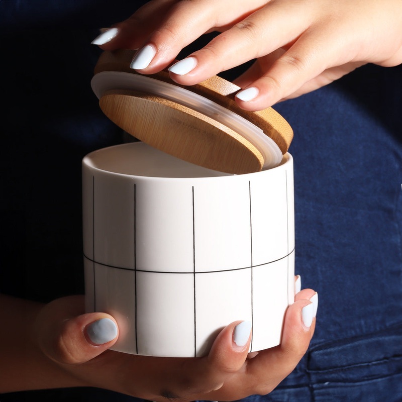 Tuile Ceramic Storage Jar Small - Check White