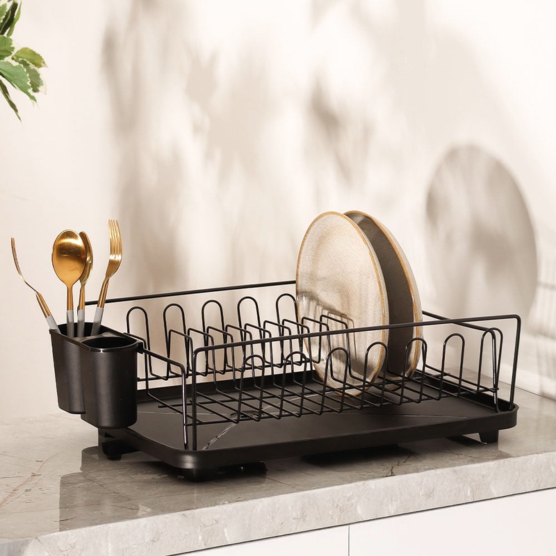 Dish Rack with Drainer Tray - Black