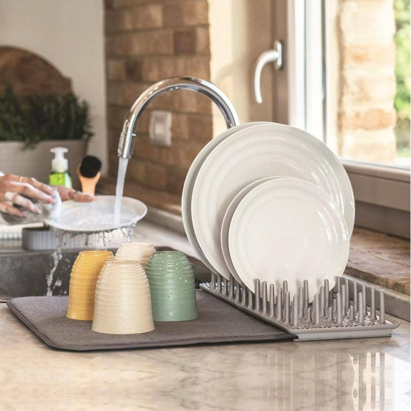 Dry & Safe Dish Drainer with Mat - Grey