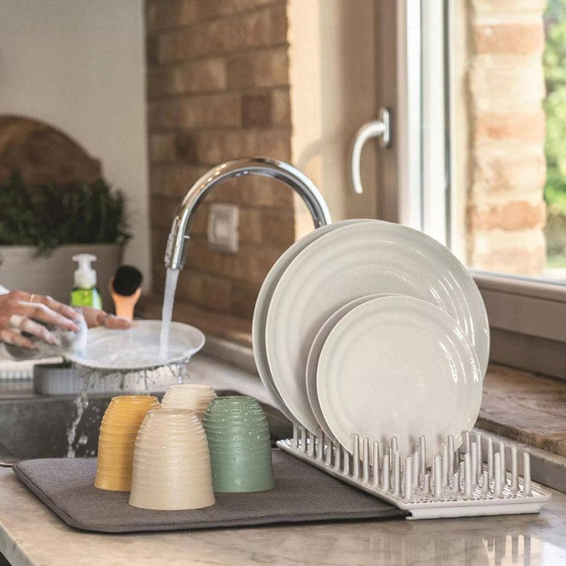 Dry & Safe Dish Drainer with Mat - Milk White