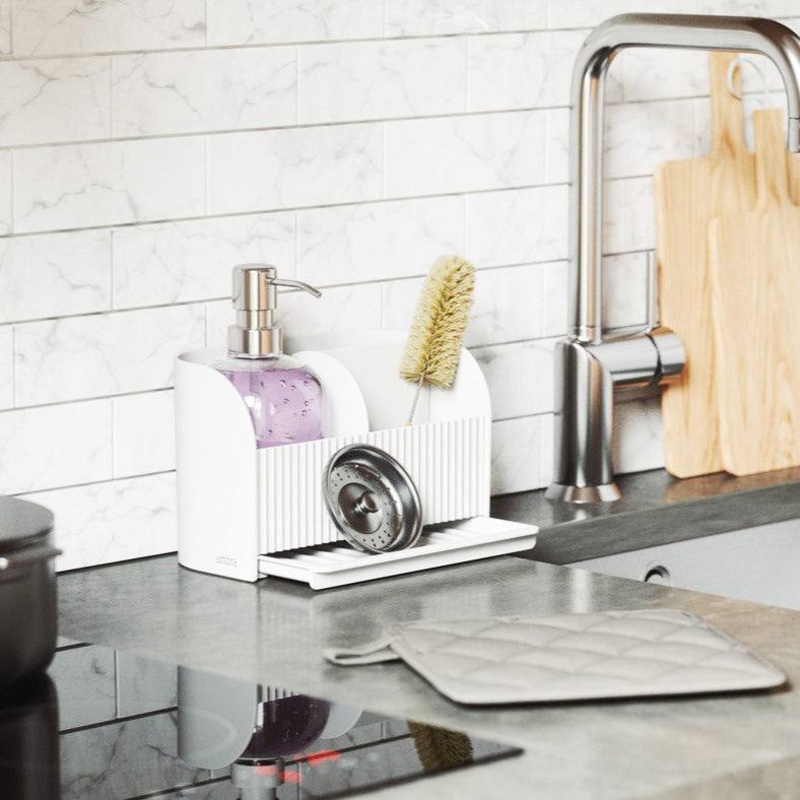Sling Sink Caddy with Soap Pump - White