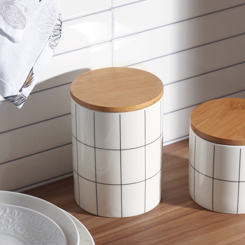 Tuile Ceramic Storage Jar Medium - Check White