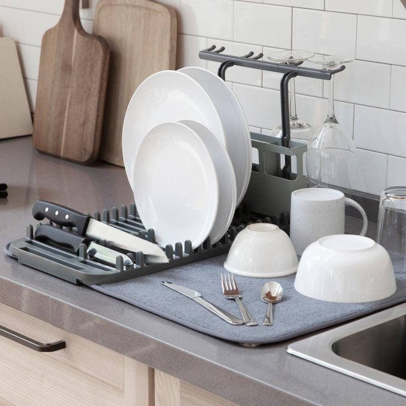 UDry Dish Rack with Drying Mat - Charcoal