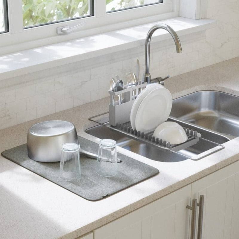 UDry Over The Sink Dish Rack With Dry Mat - Charcoal