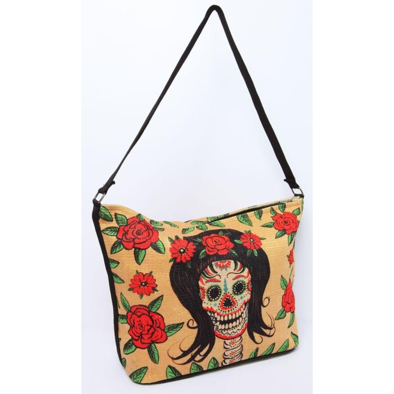 Shoulder Bag Day of the Dead - Lady with Red Flowers