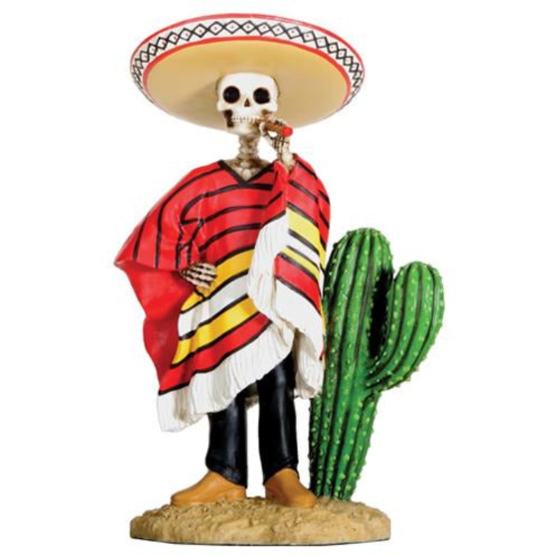 Day of the Dead Bandito with sombrero and poncho figurine