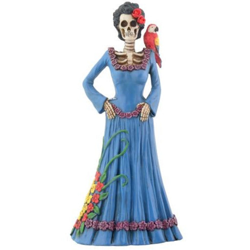 Day of the Dead figurine - Blue Senorita with Parrot