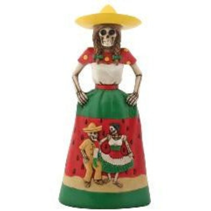 Day of the Dead figurine - Senorita in Sandia (watermelon) dress