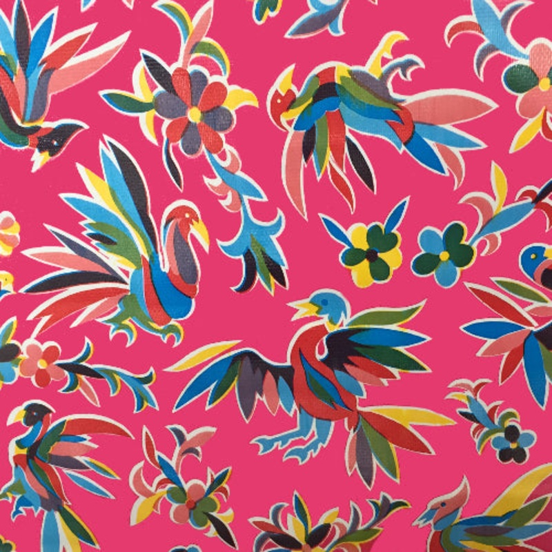 Mexican Oilcloth Table Cover - Otomi Design on Pink