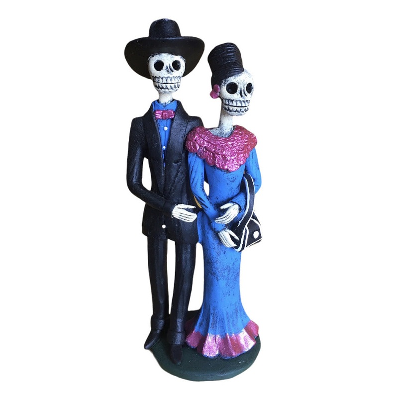 Mexican ceramic folk art - hand made slender day of the dead couple - 19cm tall