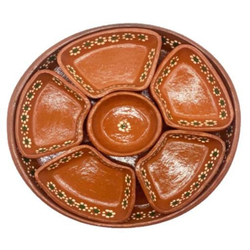 Mexican Earthenware Barro Botanero (6 segment serving plate)