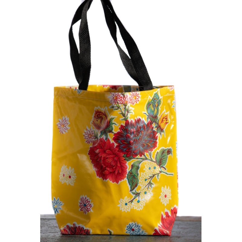Mexican Oilcloth Tote Bag - Medium Chrysanthemums Yellow