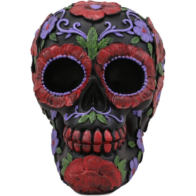Day of the Dead Hand Painted Sugar Skull - red flowers