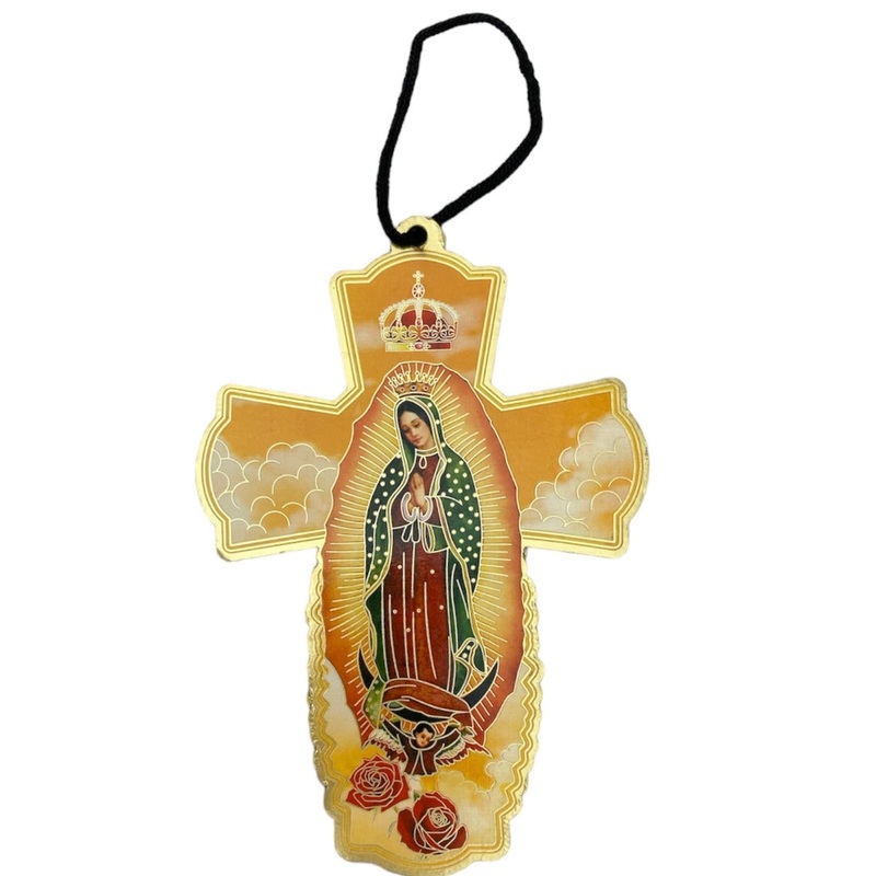 Guadalupe Car Pendant - wooden cross