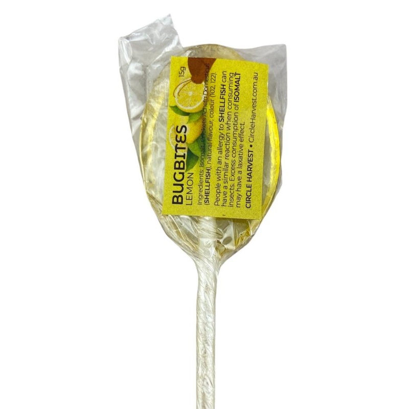 BugBites Real Australian Edible Lollipop - Lemon with Cricket