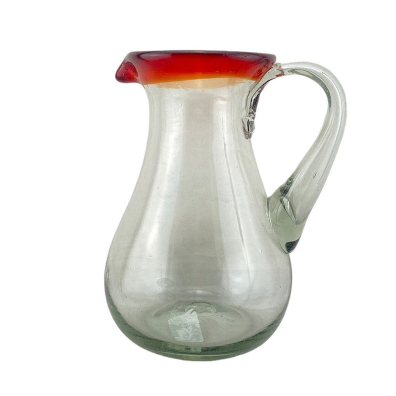 Mexican recycled glass -  Hand Blown Glass Jug - red rim