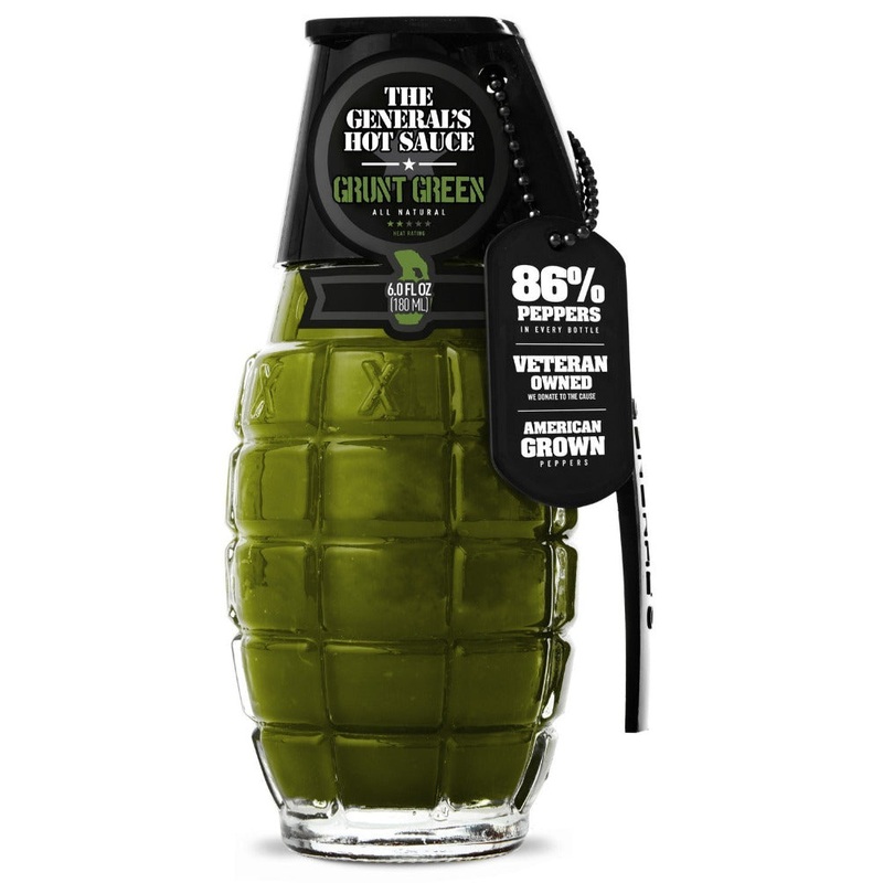 The Generals Hot Sauce Grenade - Grunt Green Cayenne 180ml (6oz)