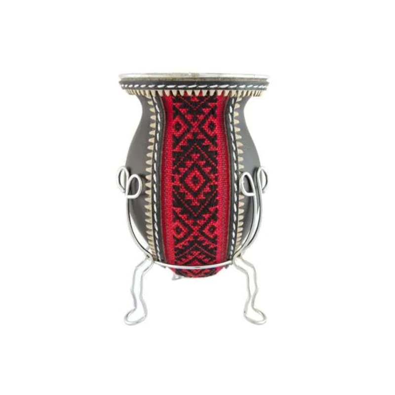 Andean Aguayo Fabric and leather wrapped Calabash Yerba Mate Gourd