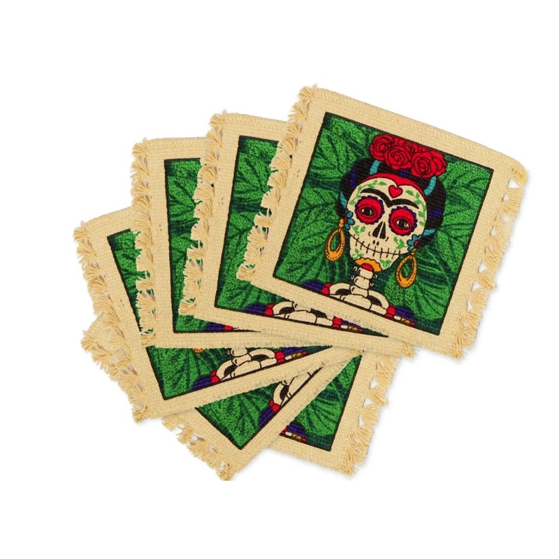 Cotton Drink Coaster - Day of the Dead Frida