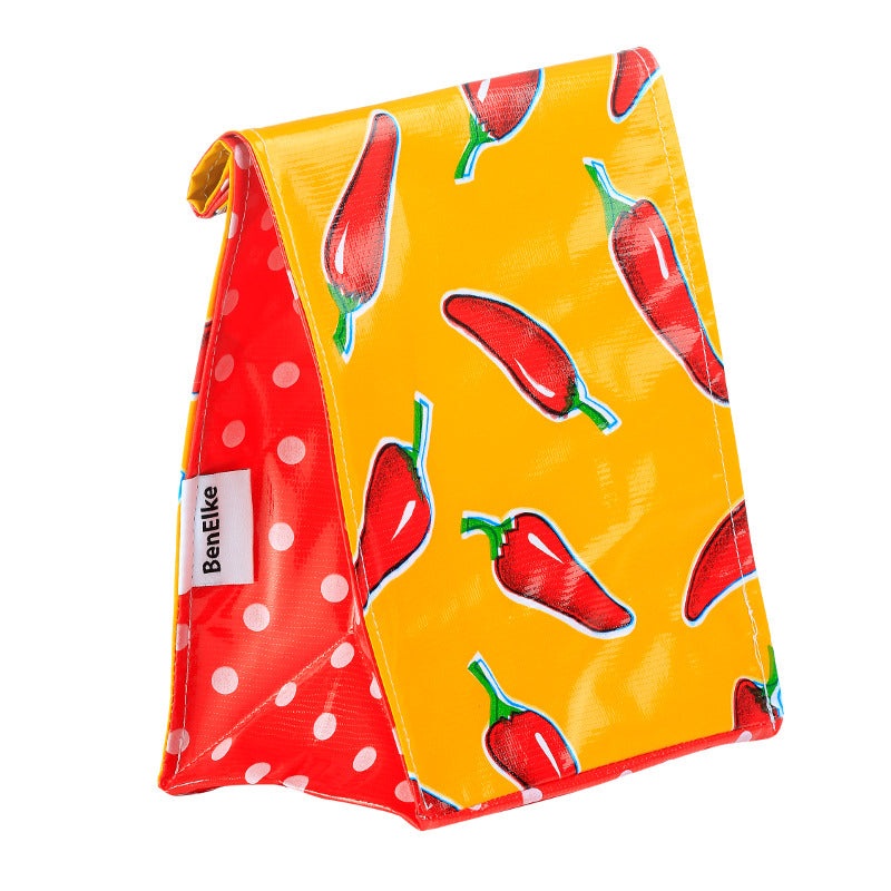 Mexican Oilcloth Lunch Bag -  Chiles Red on Yellow