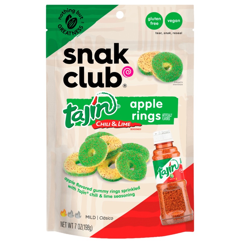 Snak Club Tajin Chili and Lime Seasoned Apple Gummy Rings 4oz (113gm)