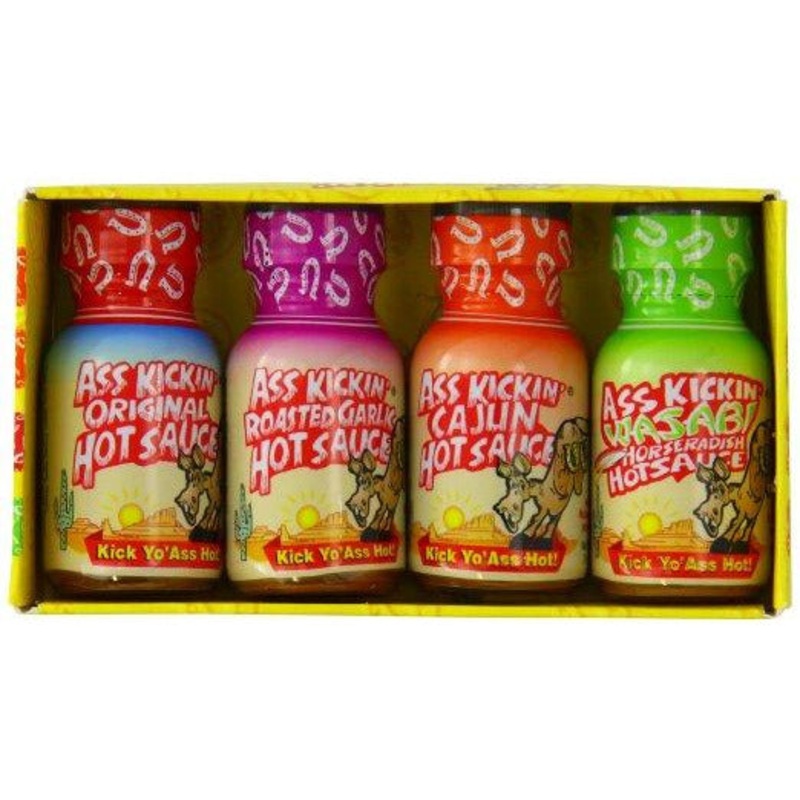 Ass Kickin Hot Sauce Mini 4-pack 4x.75oz - dates range from May 2025 to Jan 2026
