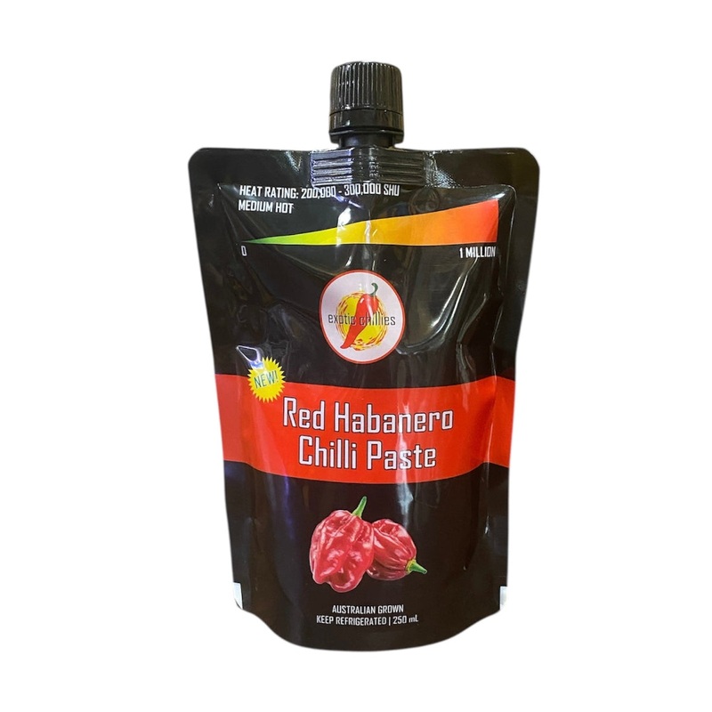 Exotic Chillies Pure Red Habanero Chilli Paste 250ml pouch - BB4 Jul 2025 - introductory offer