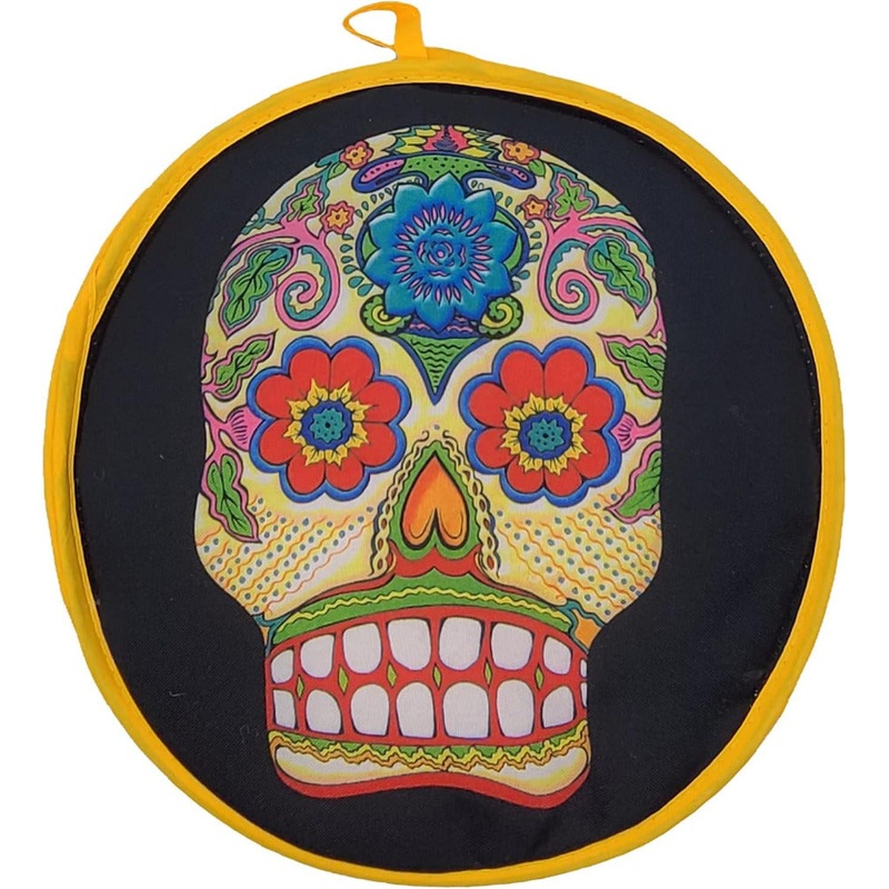 Tortilla Warmer - Day of the Dead Colourful Skull on Black