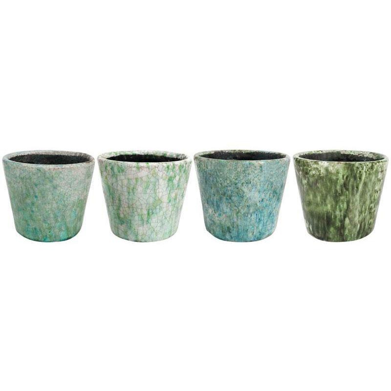 Life Botanics Vintage Glaze Pot Assorted Green 14 x12cm