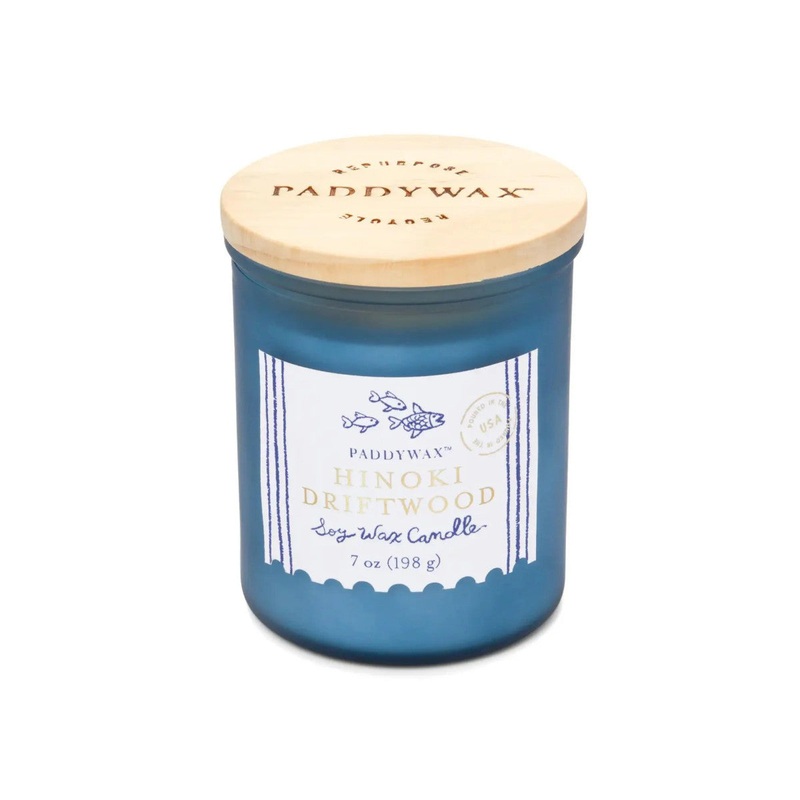 Paddywax Coastal Hinoki Driftwood Glass Candle Sea Blue 198g