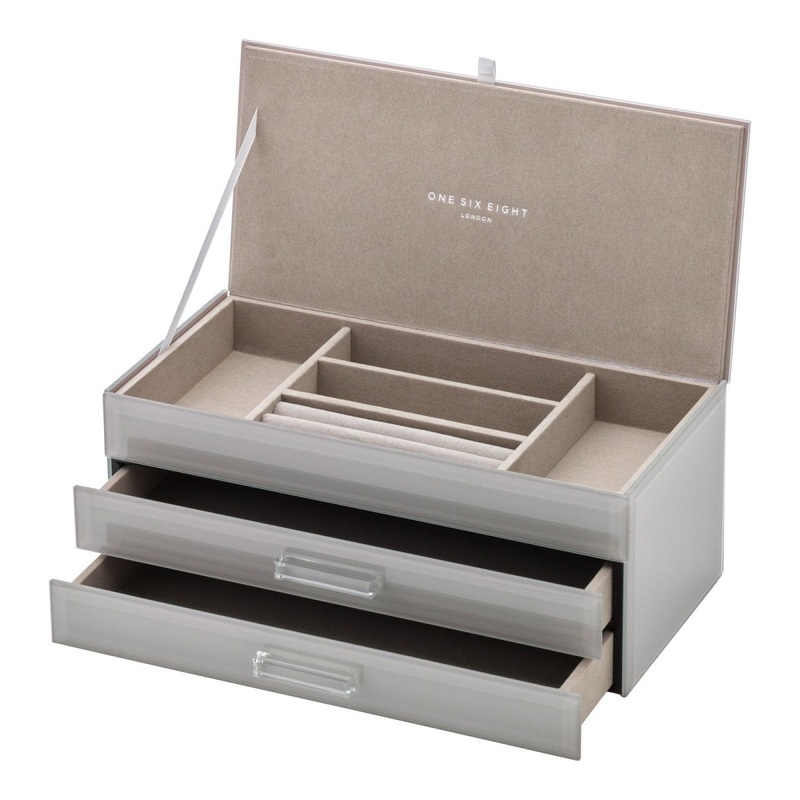 One Six Eight London Gabriella Jewellery Box with Drawers Cool Grey Large
