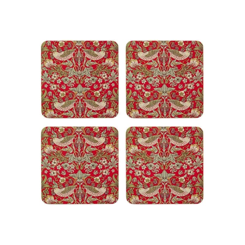 Nostalgic Strawberry Thief Coasters Red 11cm (Set of 4)