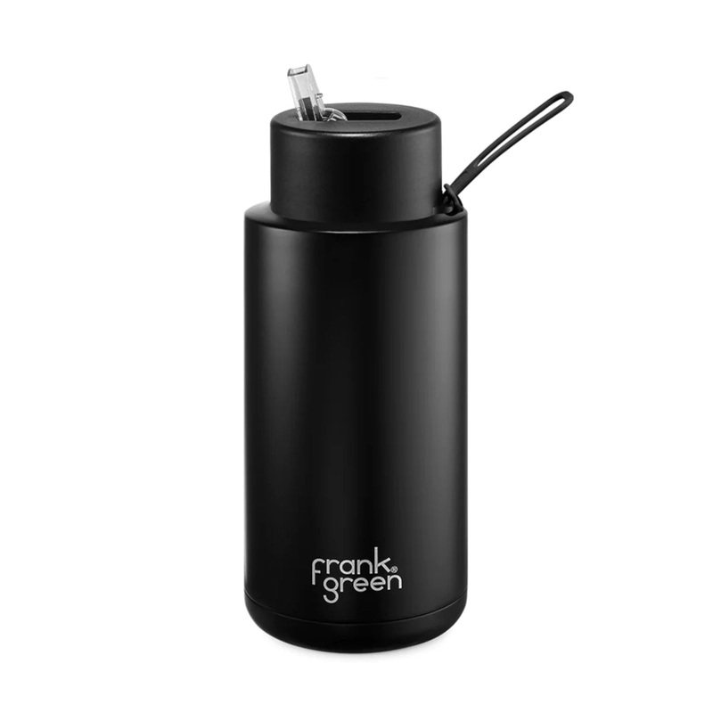Frank Green Reusable Ceramic Bottle with Straw Lid Black 1L