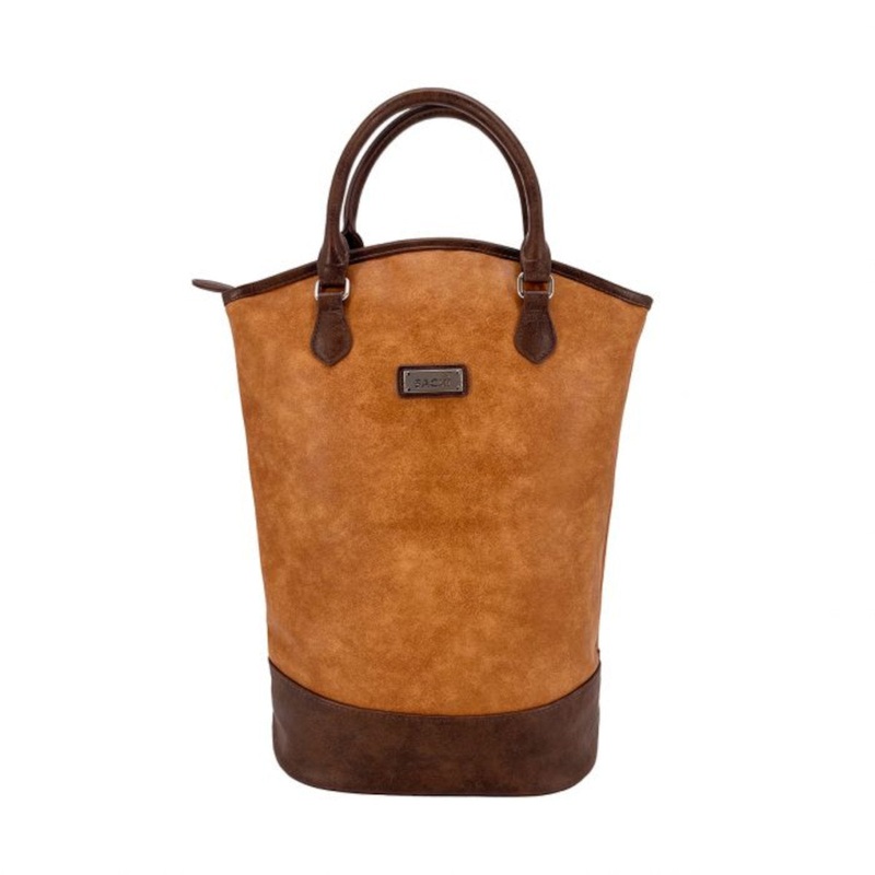 Sachi Faux Leather Two Bottle Wine Tote Tan