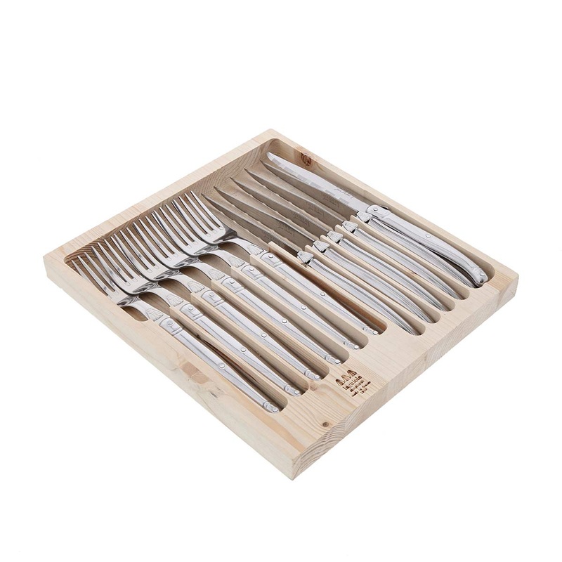 Laguiole Jean Dubost Simplicite Stainless Steel Steak Knife & Fork 12 Piece Set
