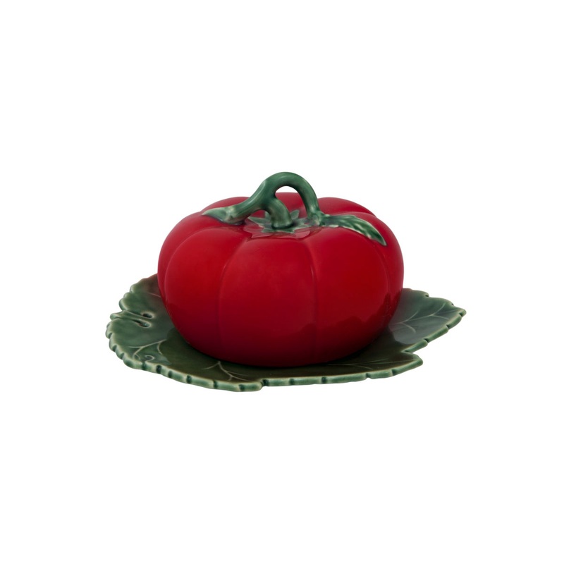 Bordallo Pinheiro Tomato Butter Dish with Cover Red