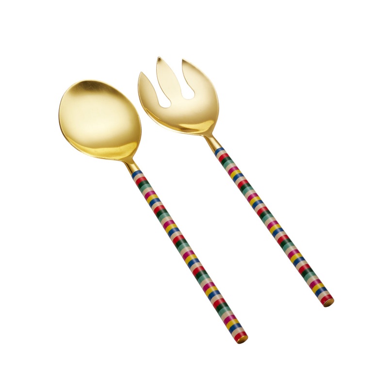 Epicurean Cuisine Salad Servers Set Multi Stripe/Gold 2 Piece