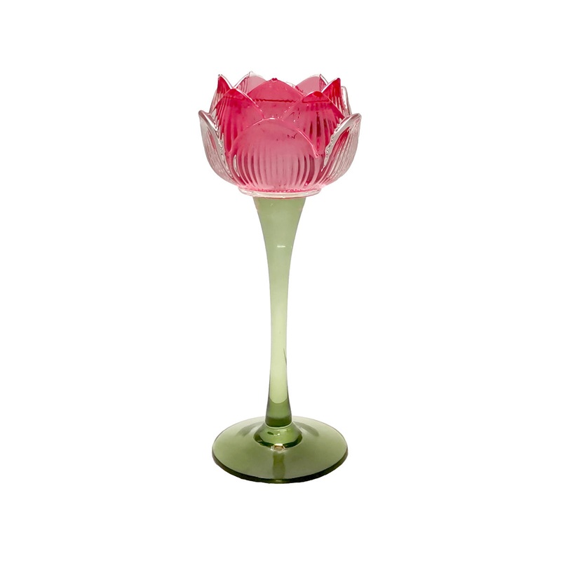 Figgins Stemmed Flower Votive Fuschia 21cm