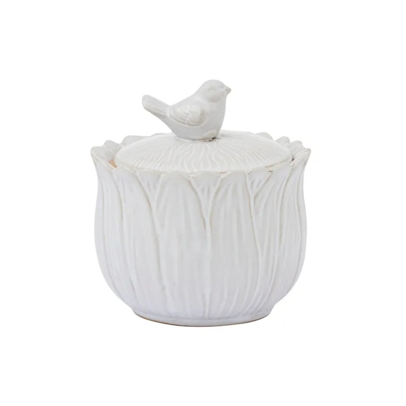 Bird Ceramic Jar White 11.5 x 12cm