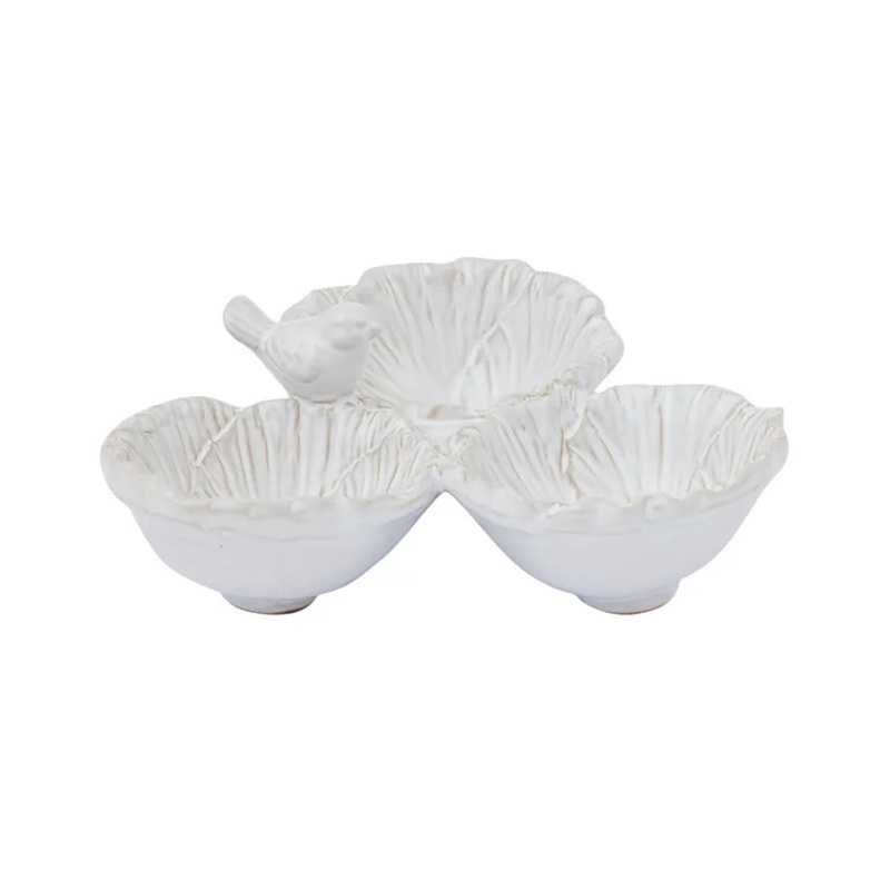 Bird On Ceramic Bowl White 3 Piece 18x20x7cm
