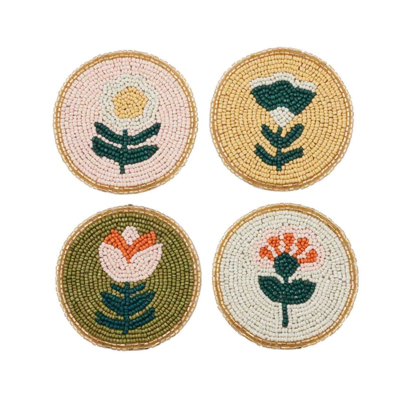 Freya Floral Beaded Coaster 4 Piece 10cm
