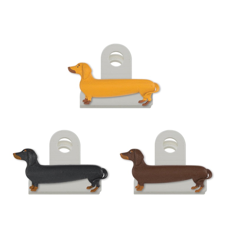 Kikkerland Sausage Dog Bag Clips Black & Brown Set of 3