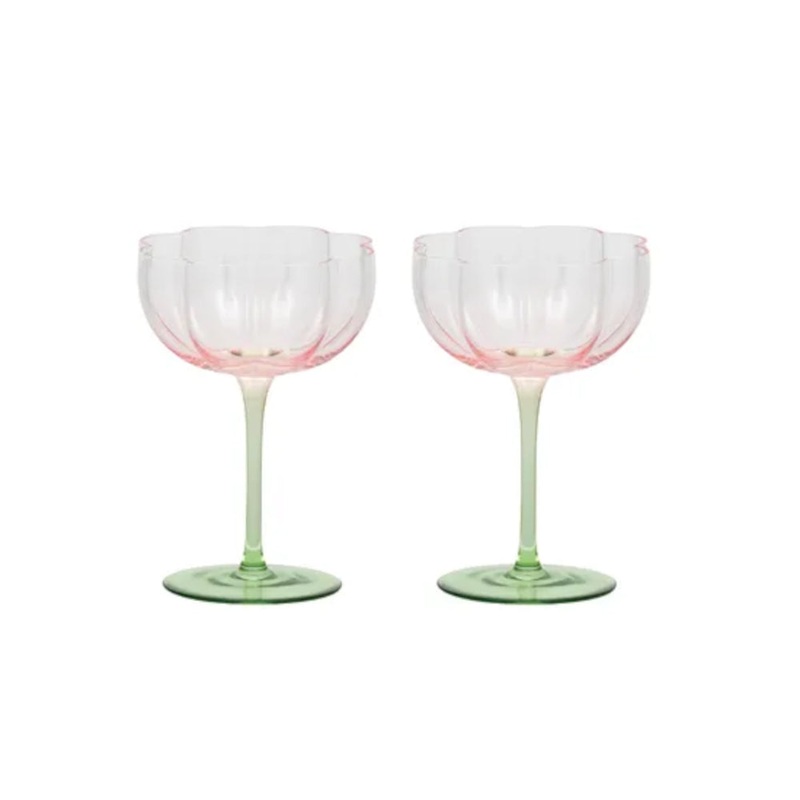Coast to Coast Lotti Tulip Coupe Glass Pink/Green 11x15cm (Set of 2)