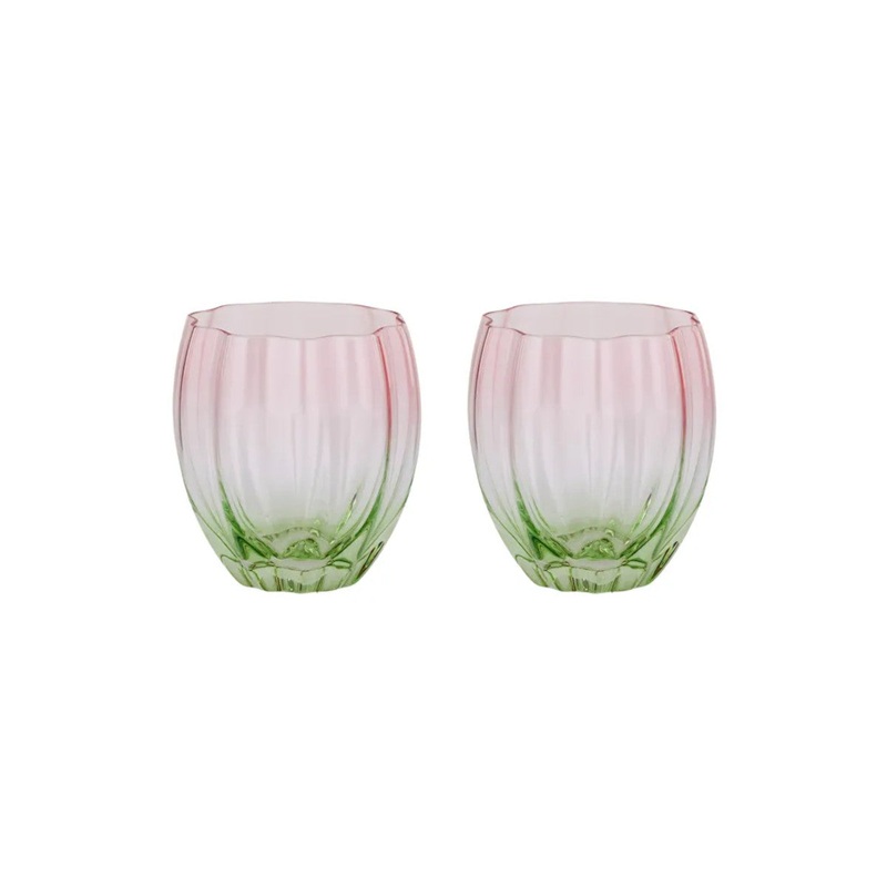 Coast to Coast Lotti Tulip Glass Tumbler Pink/Green 8x4x10cm (Set of 2)