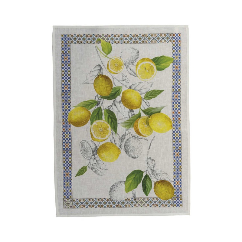 Tessitura Toscana Telerie Lemon Linen Towel Cetara Blu 50 x 70cm